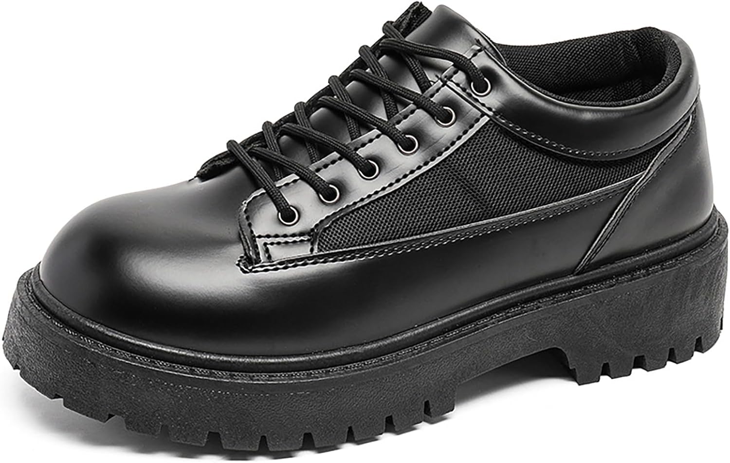 

Мужские черные кожаные оксфорды на массивном каблуке с платформой, классический круглый носок, шнуровка, повседневные и классические туфли Ryvz Tynx