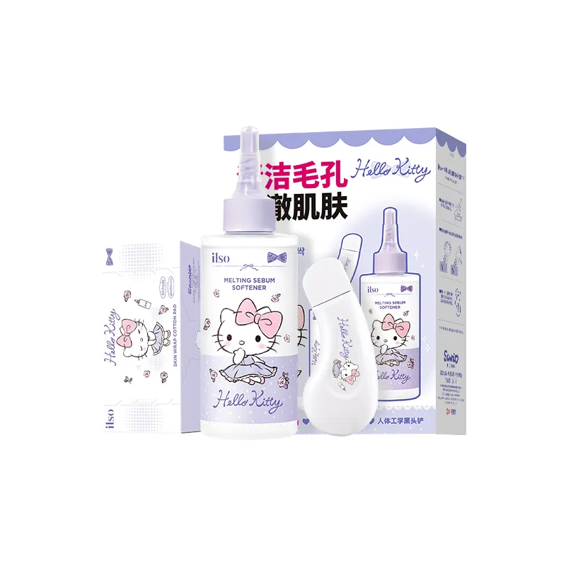 ILSO Набор для ухода за кожей с экстракционным раствором Hello Kitty, Blackhead Cleanser 150g+Blackhead Extractor+Cotton Pads for Wet-Washing