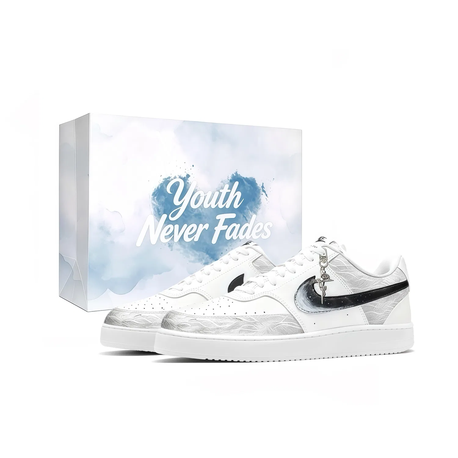 Кроссовки кожаные Nike Court Vision 1 Canglu Yunyan бело-серые