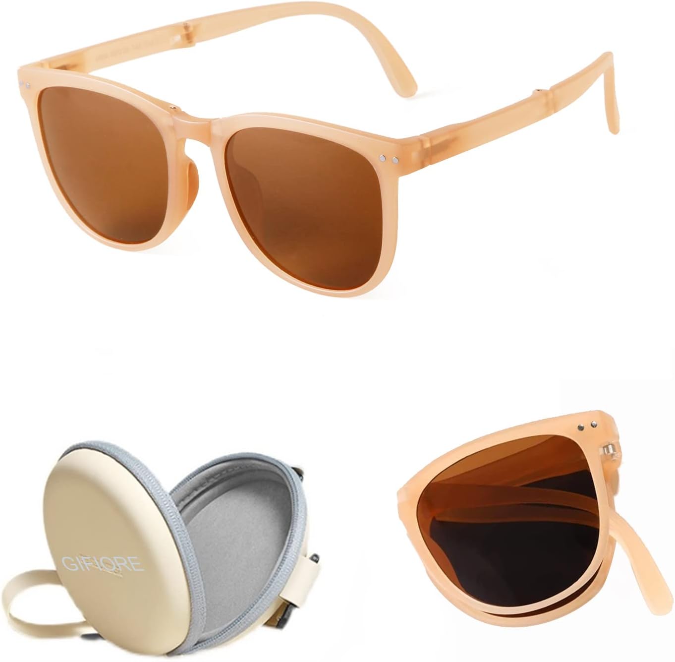 

Складные поляризованные солнцезащитные очки GIFIORE для женщин и мужчин, складные очки для вождения с антибликовым покрытием и футляром, сверхлегкие, 19 г, Sand / Brown Lens