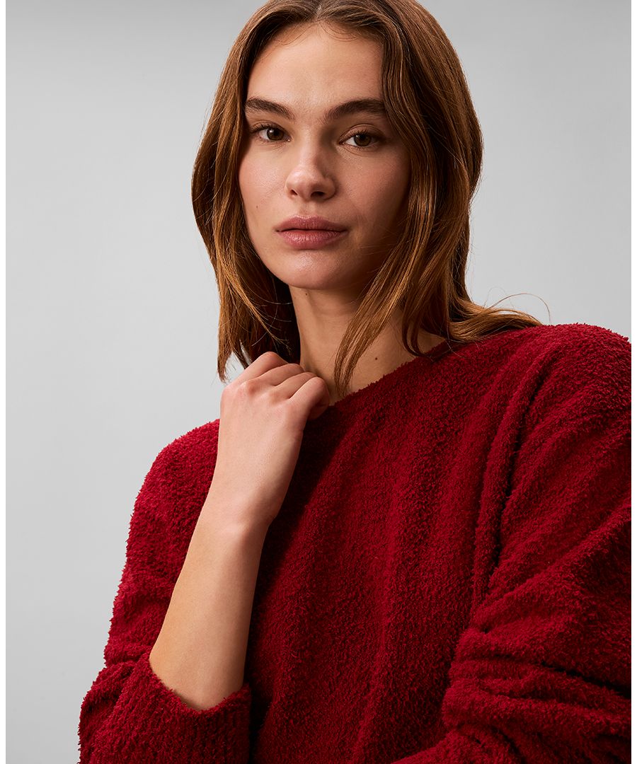 Женская укороченная плюшевая домашняя толстовка - QS7341 Calvin Klein, Fall Berry — фото 4