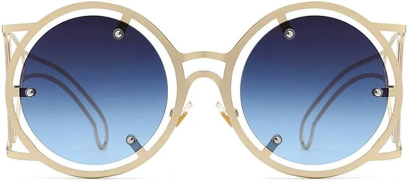 

Круглые солнцезащитные очки в стиле стимпанк для женщин, панк, металлическая оправа, солнцезащитные очки, защита от ультрафиолета UV400 HDUBFY, Gold-grayblue