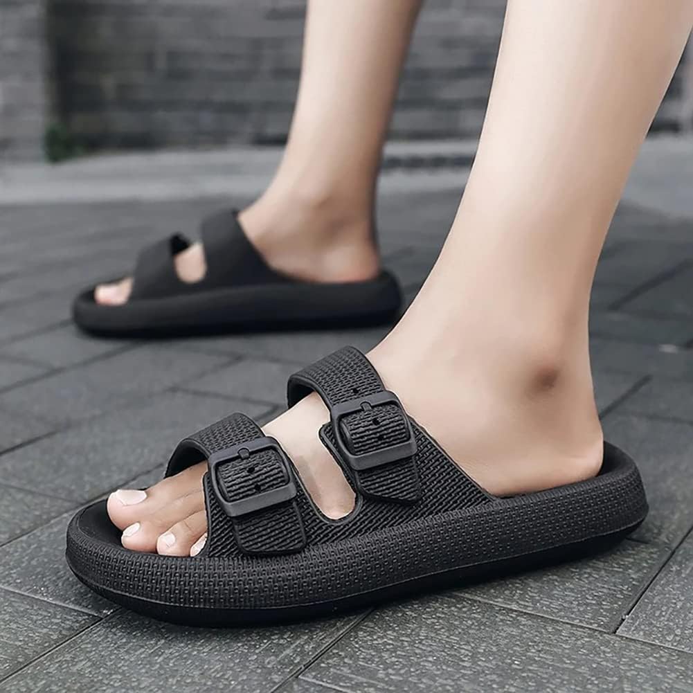 Сандалии VONMAY Comfort для женщин и мужчин, тапочки с подушкой, двойная пряжка, быстросохнущие, регулируемые шлепанцы с мягкой толстой подошвой из ЭВА, черный — фото 2
