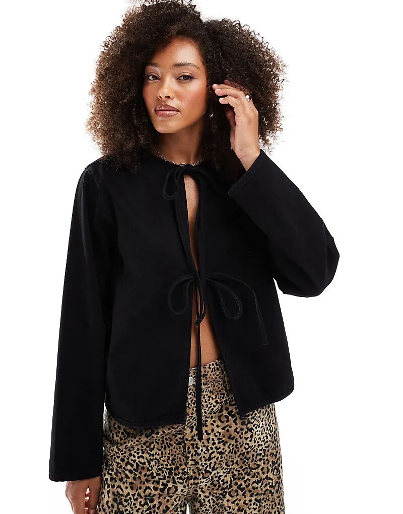 

Джинсовый топ с длинными рукавами и завязкой спереди черного цвета ASOS DESIGN