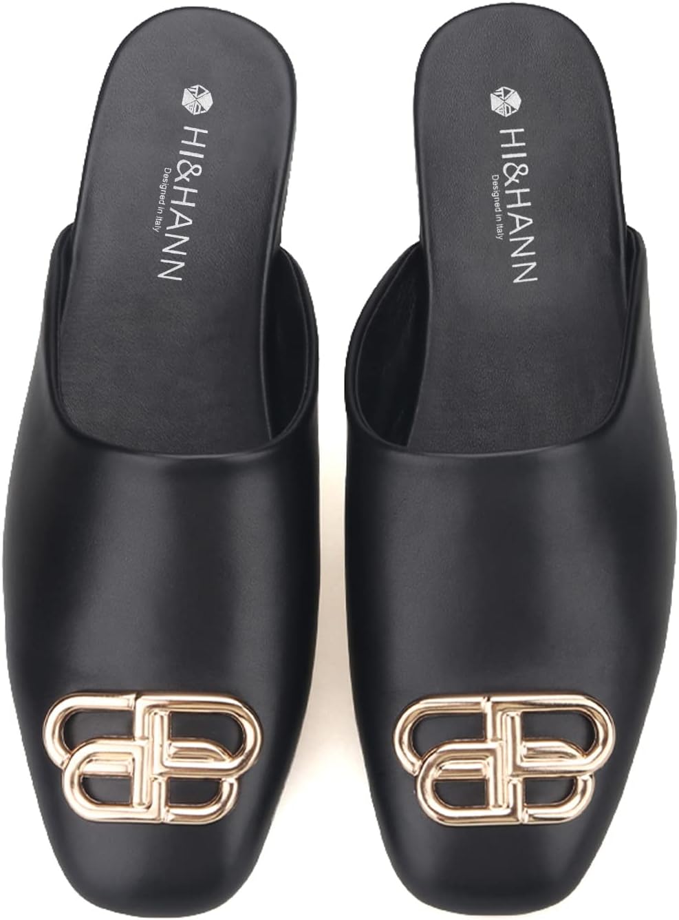 

Мужские мюли HIHANN из черной телячьей кожи ручной работы, британский стиль, роскошная металлическая пряжка, мужские тапочки, праздничные и нарядные сандалии Hi&Hann