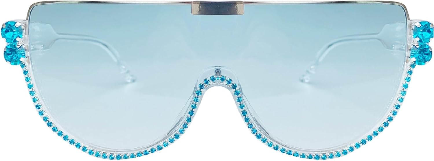 

Большие солнцезащитные очки для женщин и мужчин, роскошные очки-маска в крупной оправе, защитные очки с плоской верхней частью, прозрачные очки для защиты глаз от УФ-излучения UV400 mincl, Diamond&sky Blue