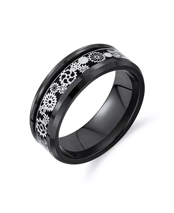 

Шестерня в стиле стимпанк, посеребренное черное титановое кольцо, инкрустация из углеродного волокна, скошенные края, удобная посадка Bling Jewelry, black