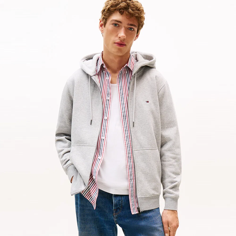 Мужская худи на молнии с флаговым логотипом, серая, от Tommy Hilfiger