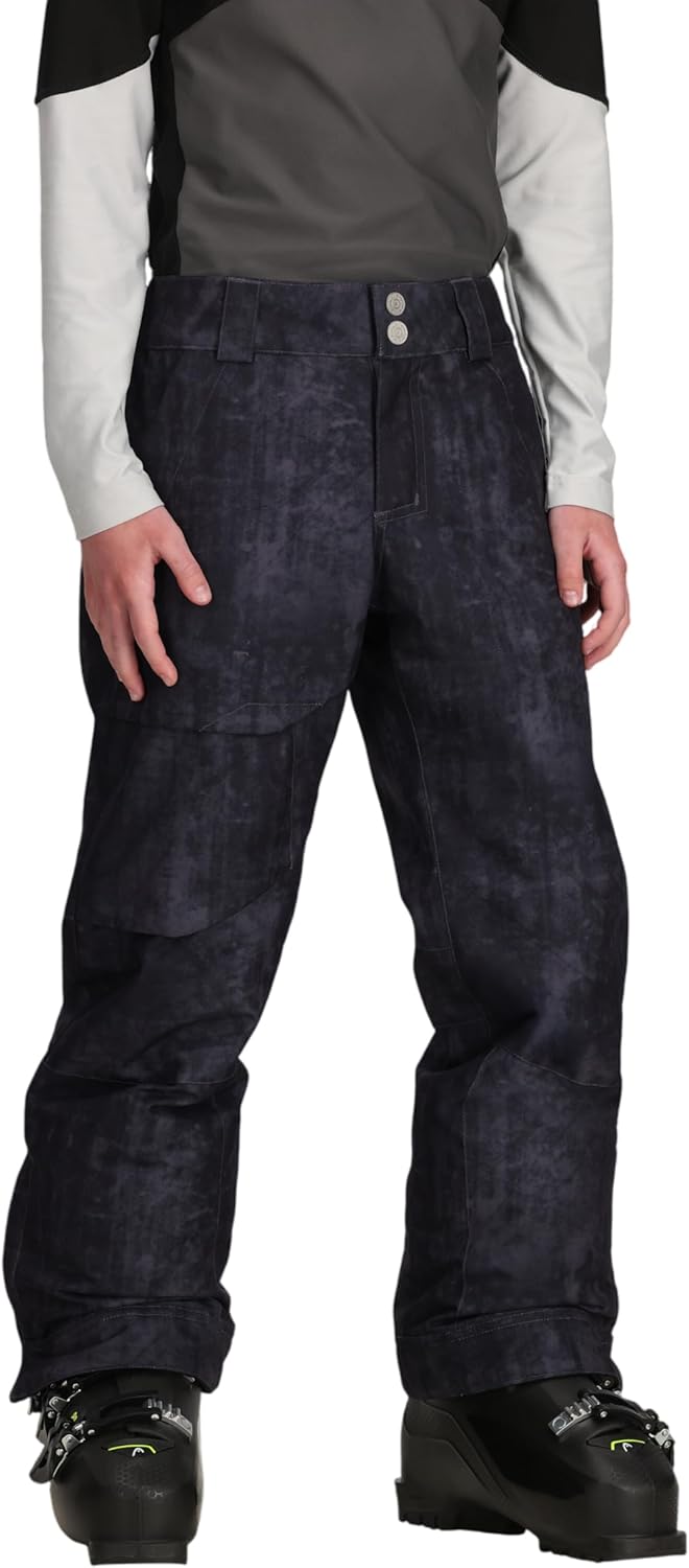 Лыжные брюки Obermeyer Boys Brisk Print, утепленные и водонепроницаемые, с системой продленного ношения, Grey Steel Frost