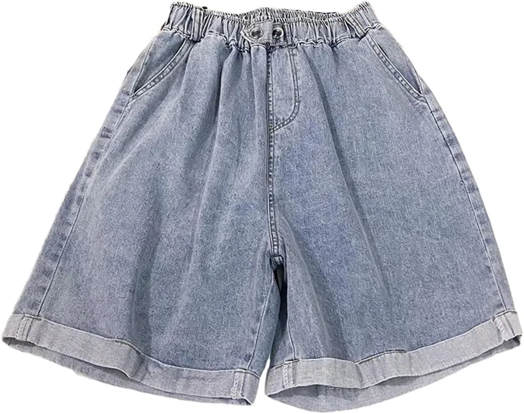 Женские джинсы High Waist Loose Fit, летний стиль, Slimming Washed, Wide Leg, Plus Size, Five Quarter Length