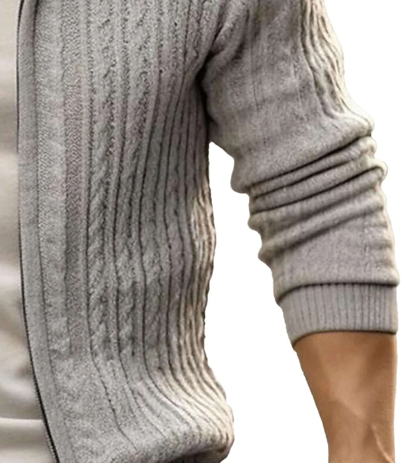 Мужской свитер с воротником стойкой, утепленный, slim fit, на молнии — фото 3