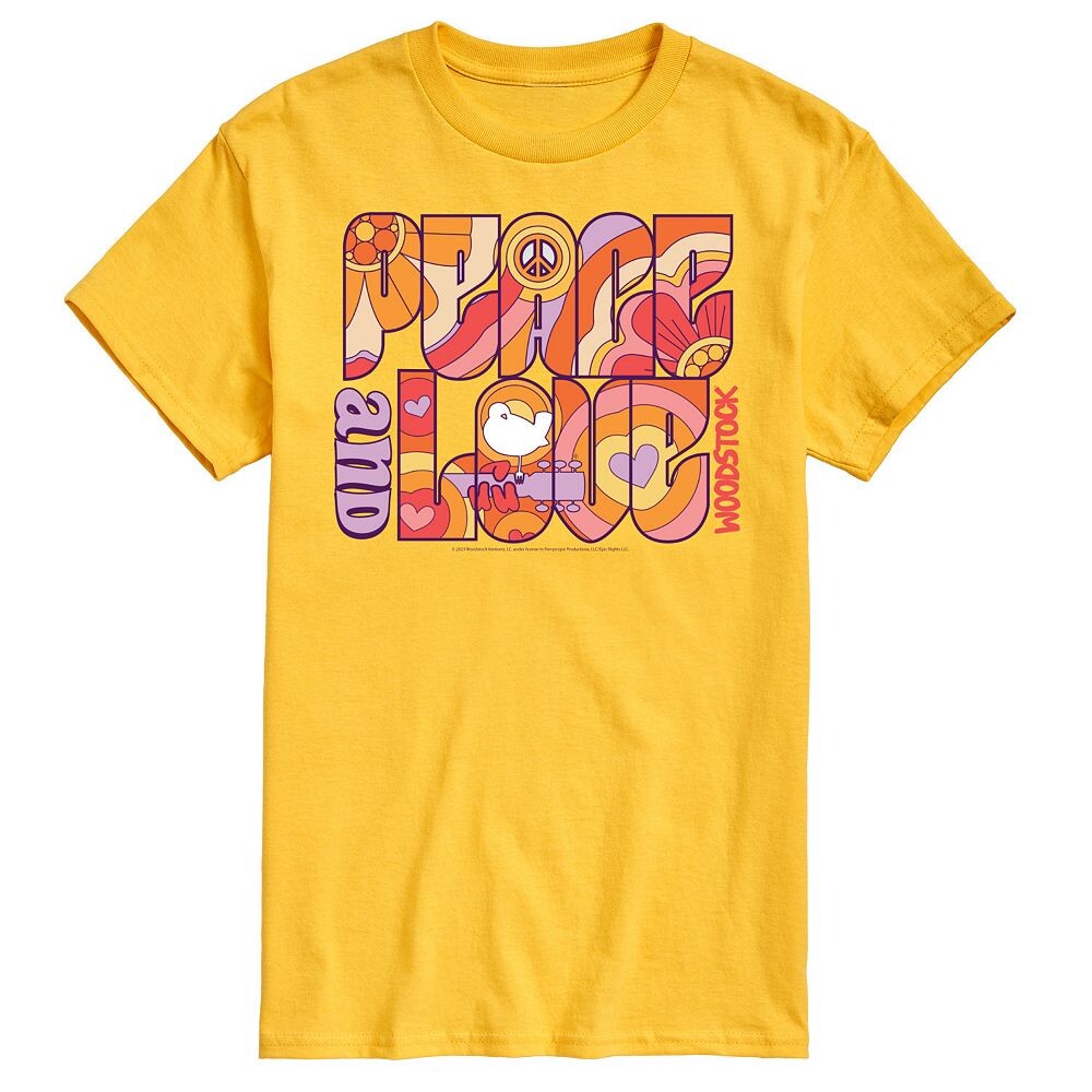 

Мужская футболка с рисунком Woodstock Peace And Love Licensed Character, желтый