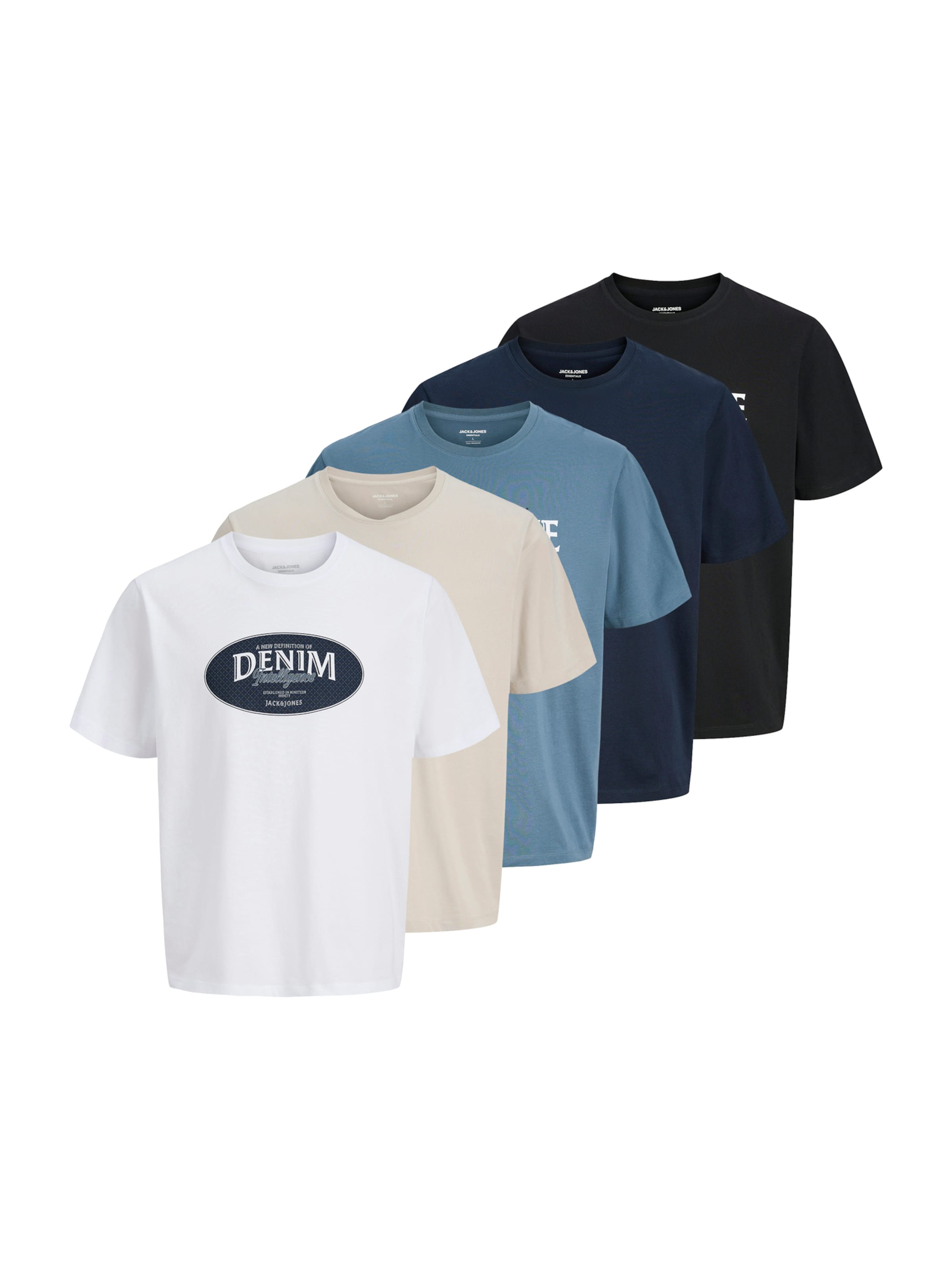 

JACK & JONES Футболка 'JJEDOVER' в цвете Kitt, темно-синий, черный, белый