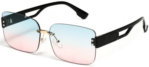 

Ретро-очки без оправы прямоугольной формы для женщин, винтажные солнцезащитные очки с алмазной огранкой для мужчин, классические винтажные очки UV400 MTZJH, Blue Pink