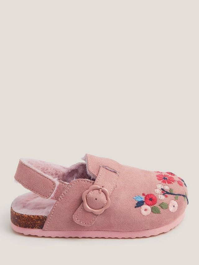 

Детские клоги с искусственным мехом и цветочной вышивкой Monsoon, Pink