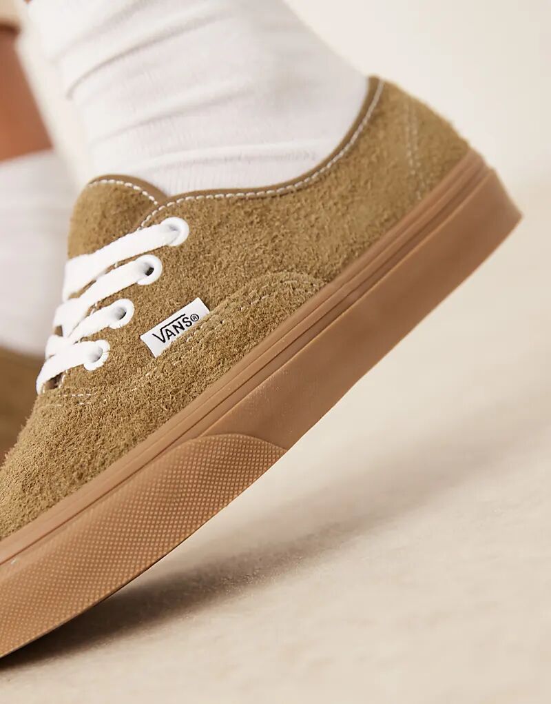 Кроссовки Vans Authentic из ворсистой замши оливково-зеленого цвета с резиновой подошвой — фото 3