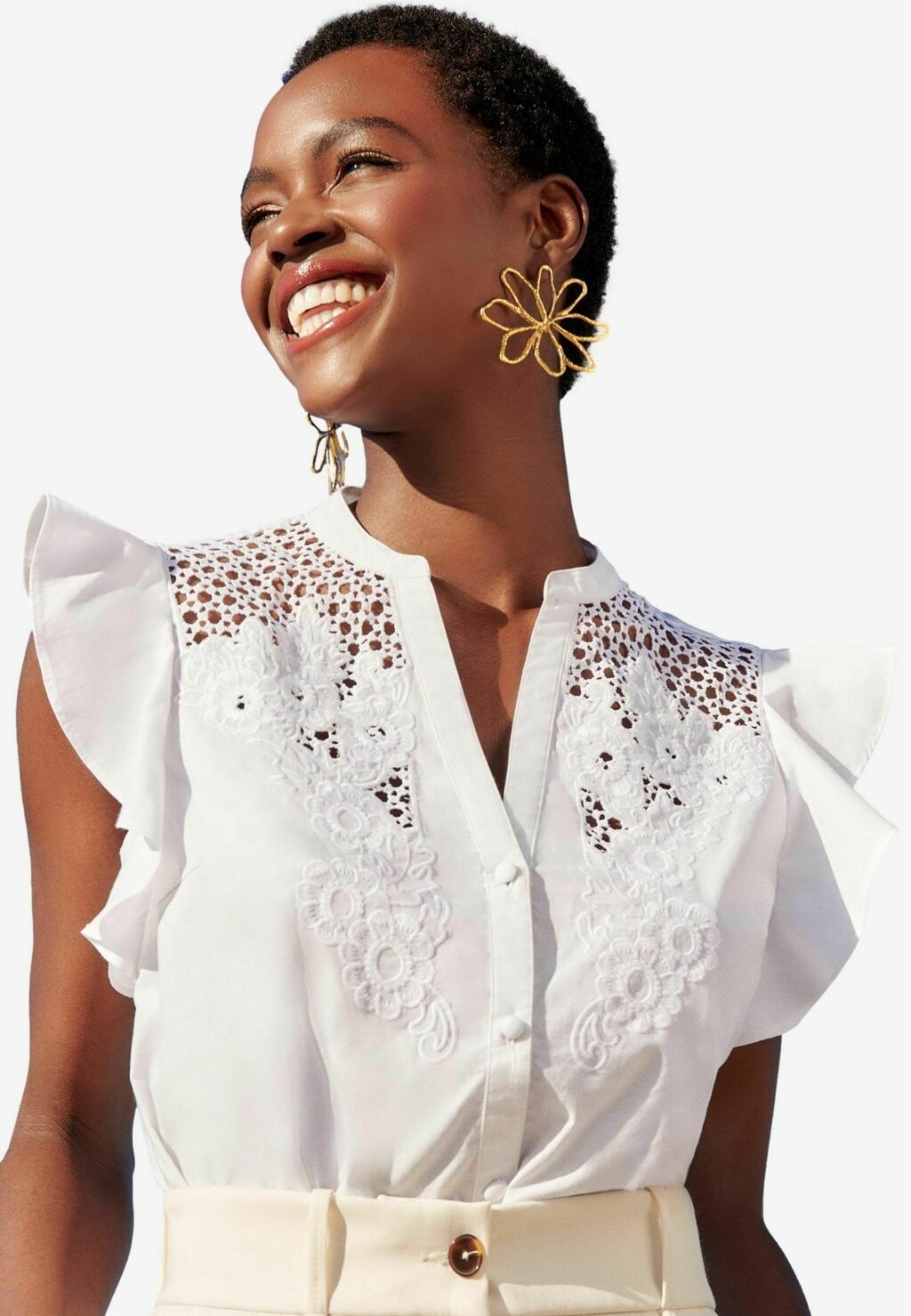 

Блуза FLUTTER SLEEVE CUTWORK Love & Roses, белый