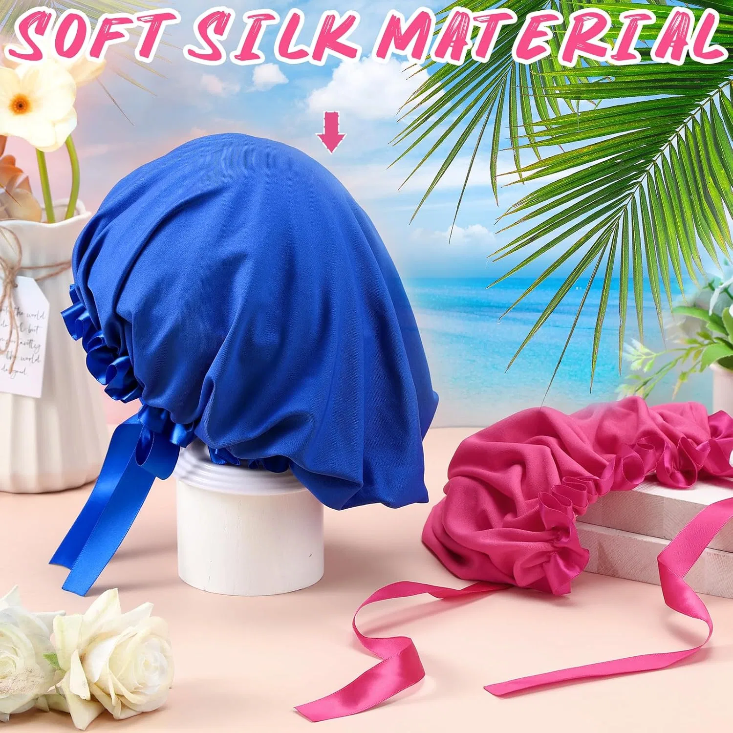 Набор для загара 2 шт капюшон и маска для лица Vinsatin, пикн и синий, Silk of Ice Fabric — фото 4