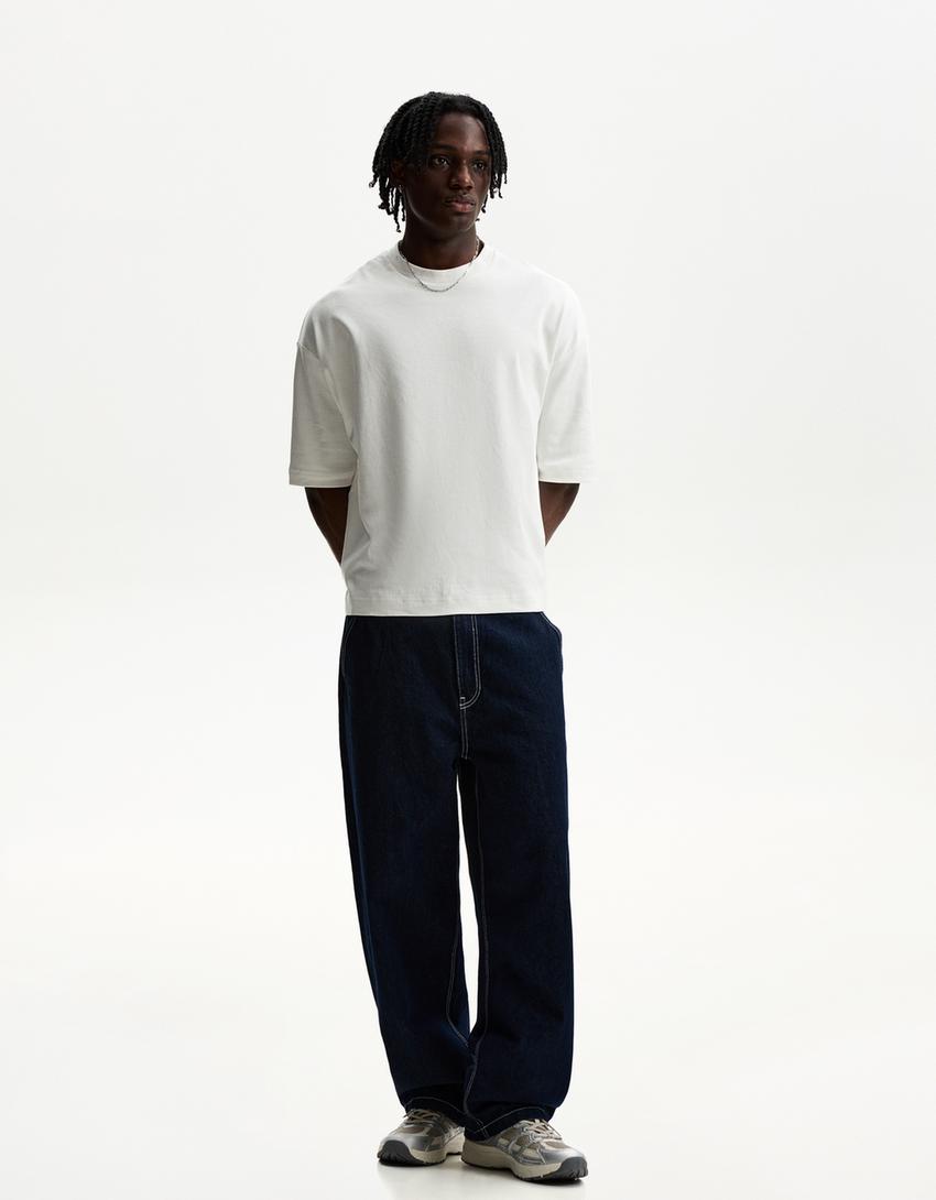 

Джинсы Skate Fit с эффектом потертости Bershka, синий