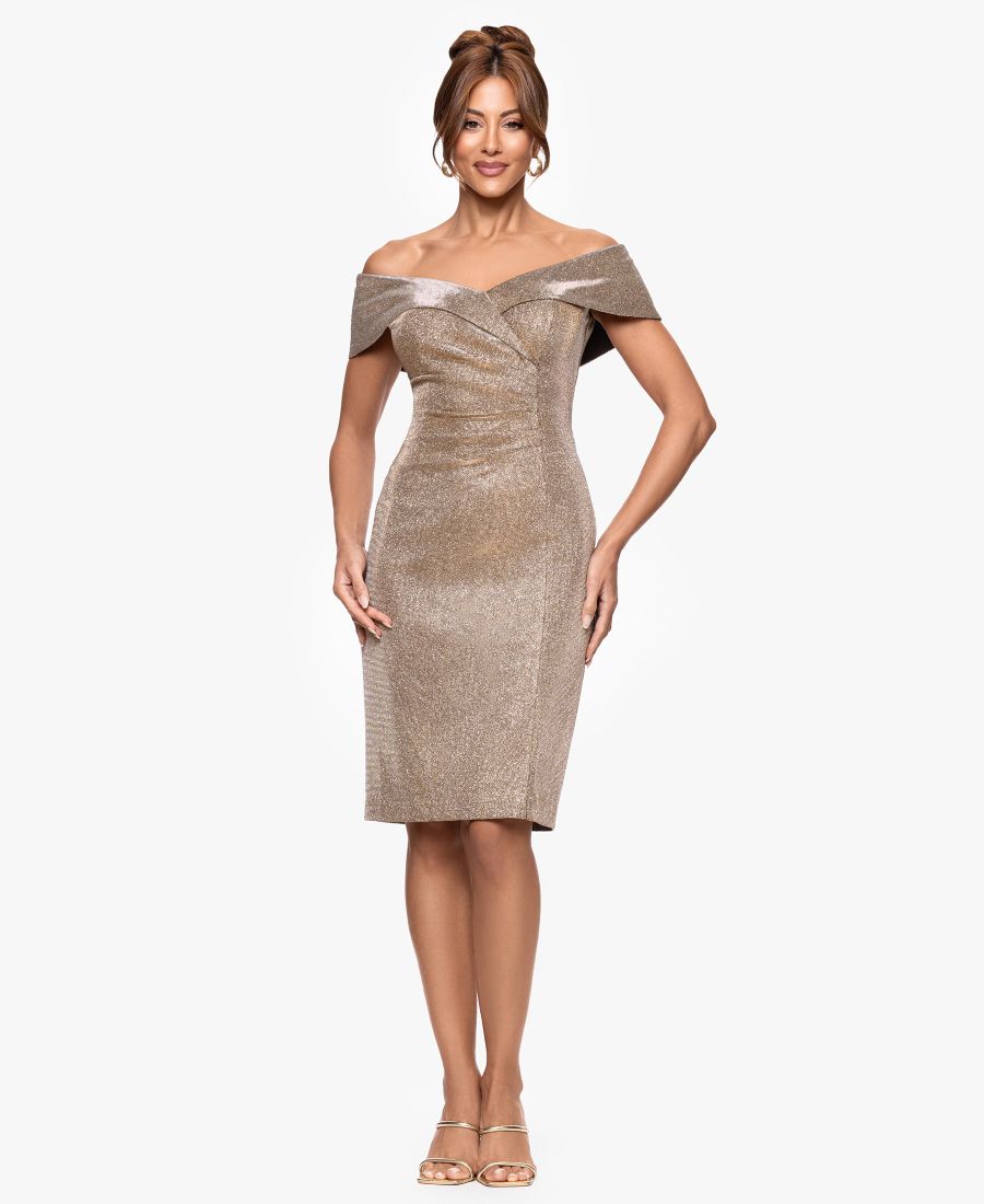 

Женское короткое платье Galaxy с драпировкой и открытыми плечами XSCAPE, Tan