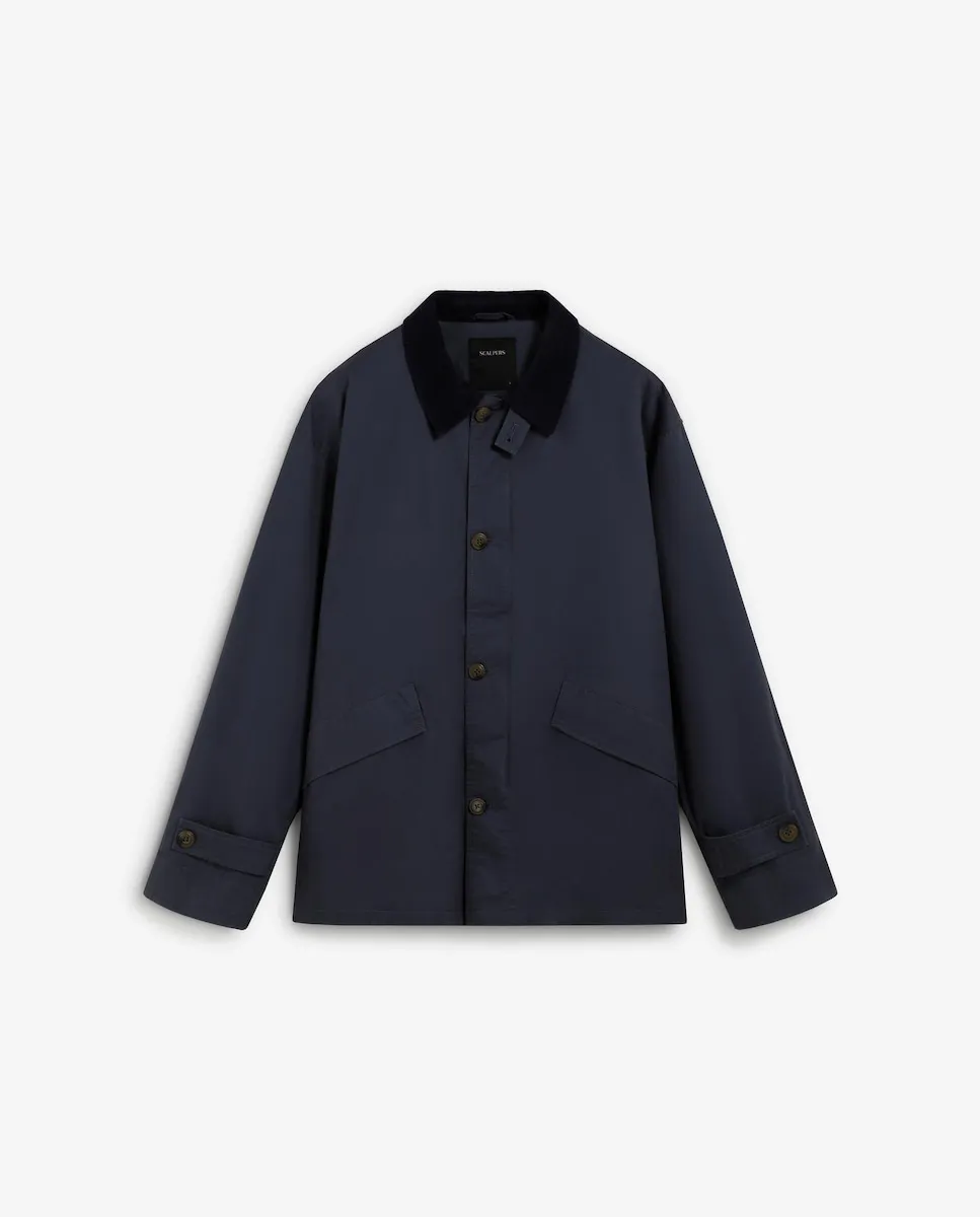 

Мужская хлопковая куртка с контрастным вельветовым воротником Scalpers, синий