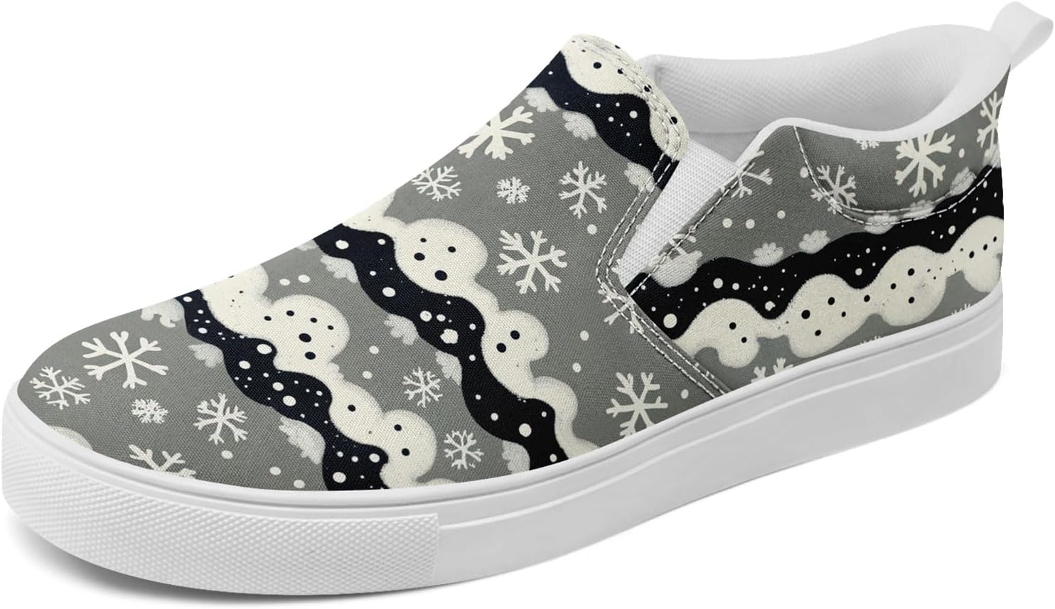 

Кеды на тканевой основе AWSOLE с рождественским дизайном для мужчин и женщин, праздничные кроссовки, подарок на Рождество, с изображением Санты, удобные для носки/снятия, плоские повседневные туфли, белый/черный/серый