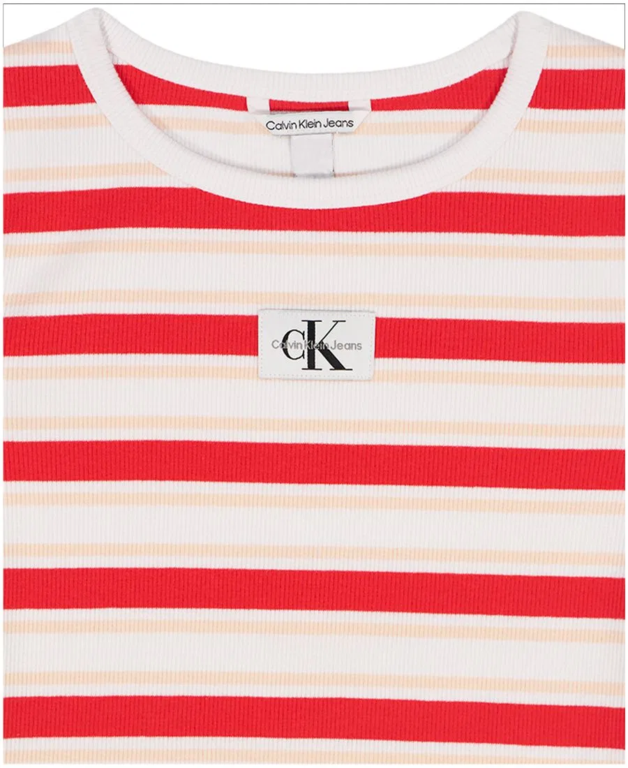 Полосатая футболка с круглым вырезом для девочек 7-16 лет Calvin Klein, красный — фото 3