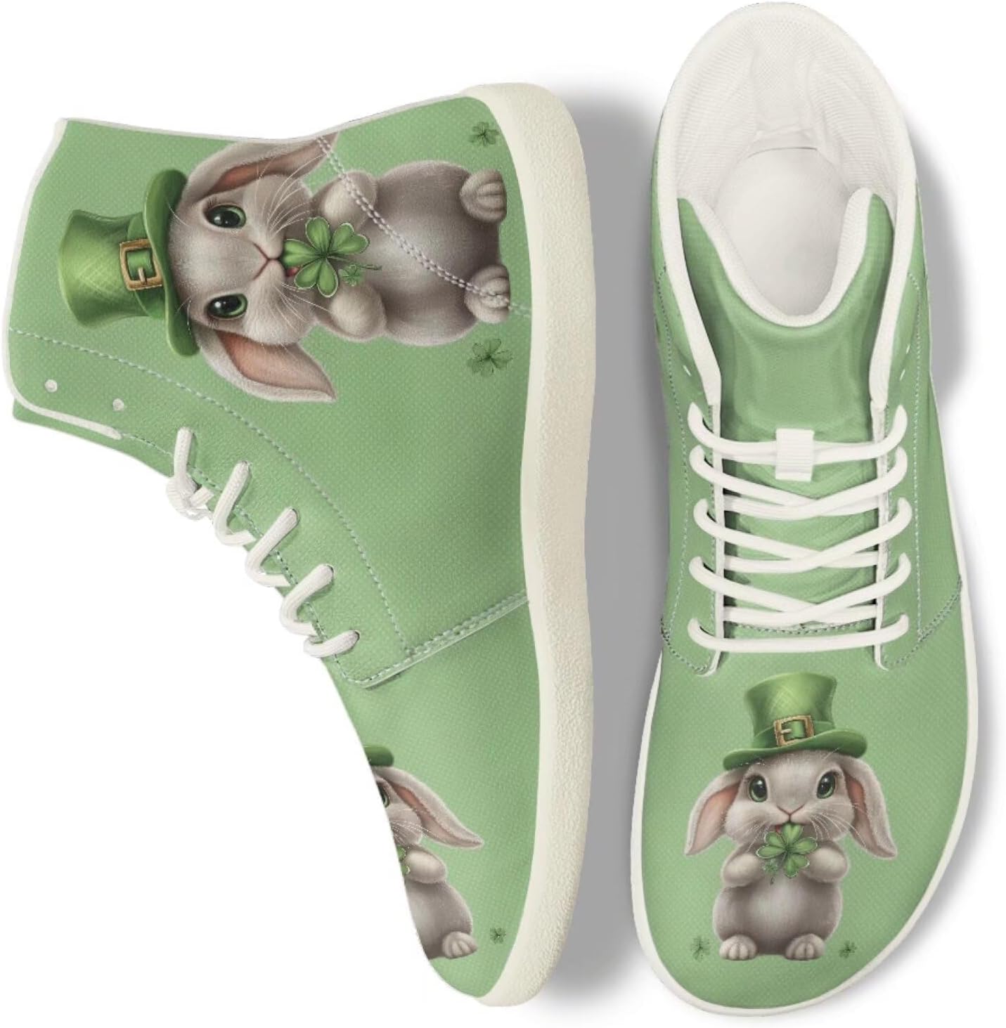 

Кроссовки Belidome High Top для женщин и мужчин, повседневные с плоской подошвой, на шнуровке, противоскользящие, St Patricks Rabbit