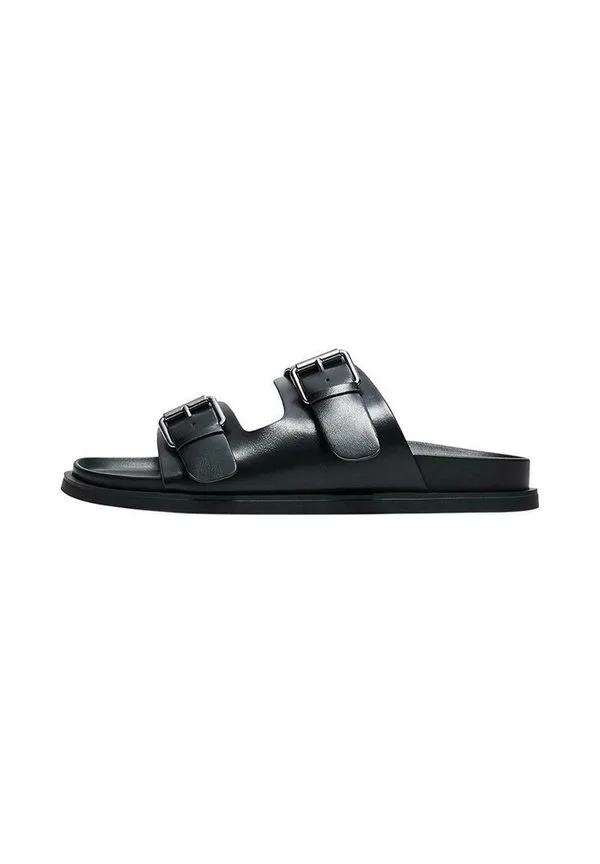 Мюли на плоской подошве с пряжками Bershka, Black