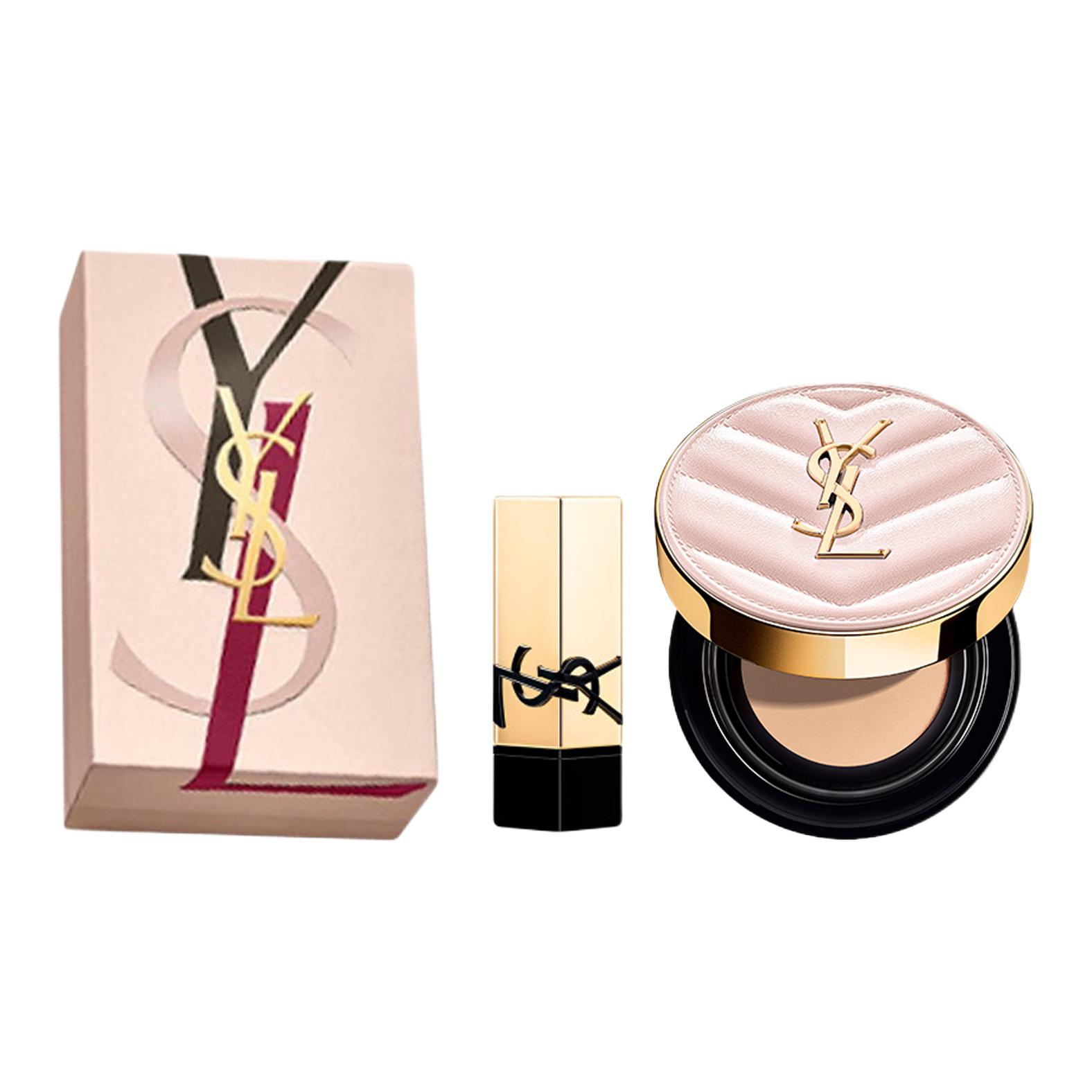 SAINT LAURENT Mingcai pink glow светящаяся подушечка жидкий тональный крем, квадратный тюбик чистая помада наборы макияжа натуральный прозрачный — фото 2