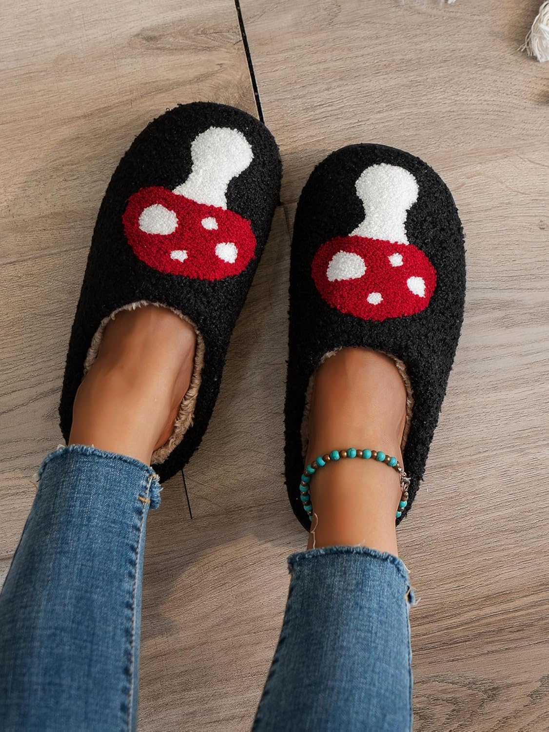 Тапочки с шляпой ковбоя для женщин и мужчин, с улыбающимся лицом, плюшевые, удобные, в ретро-стиле, теплые и пушистые домашние тапочки Wang Damai, Mushroom/B — фото 2