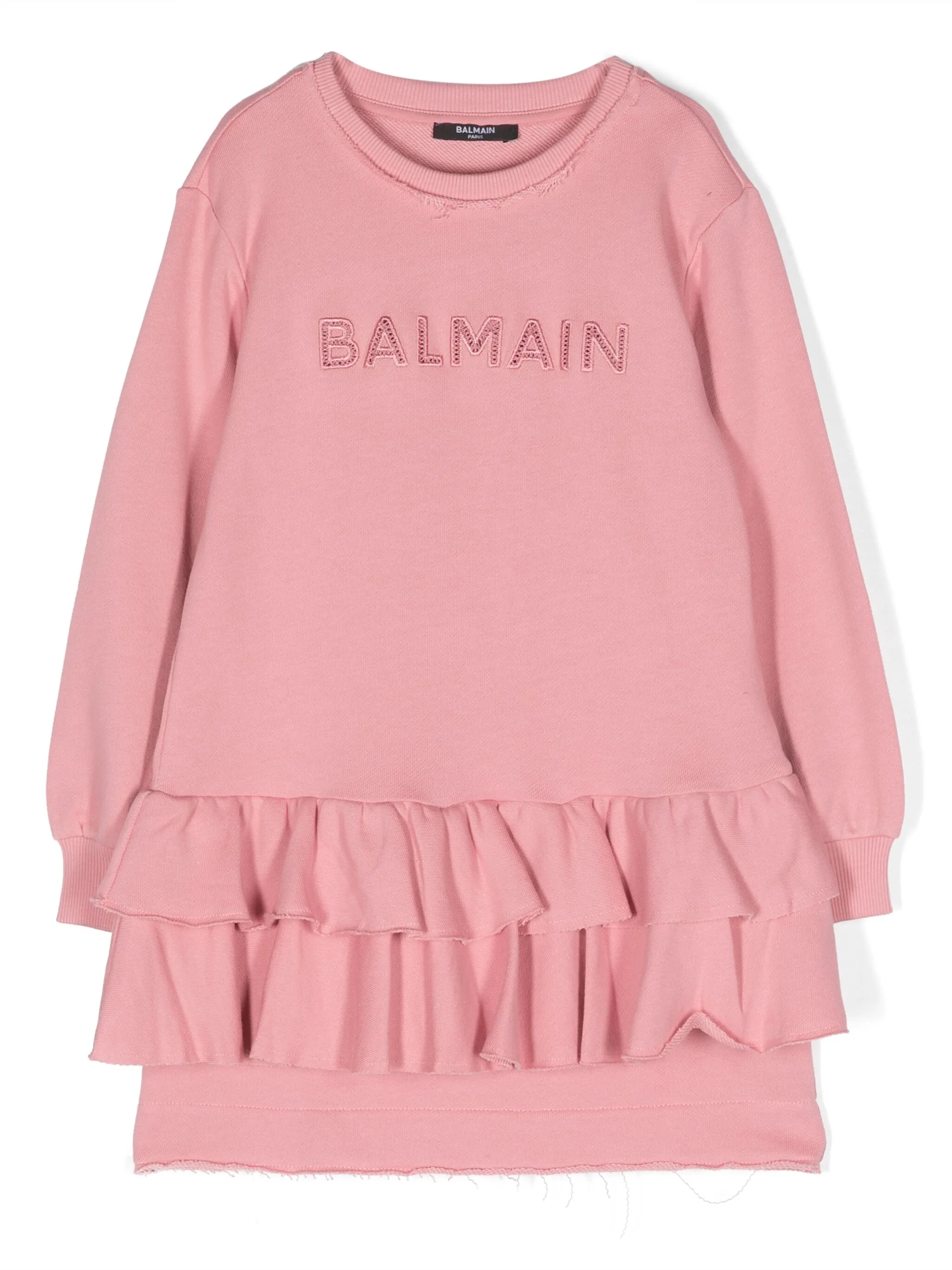 

Платье с оборками и вышитым логотипом Balmain Kids, розовый