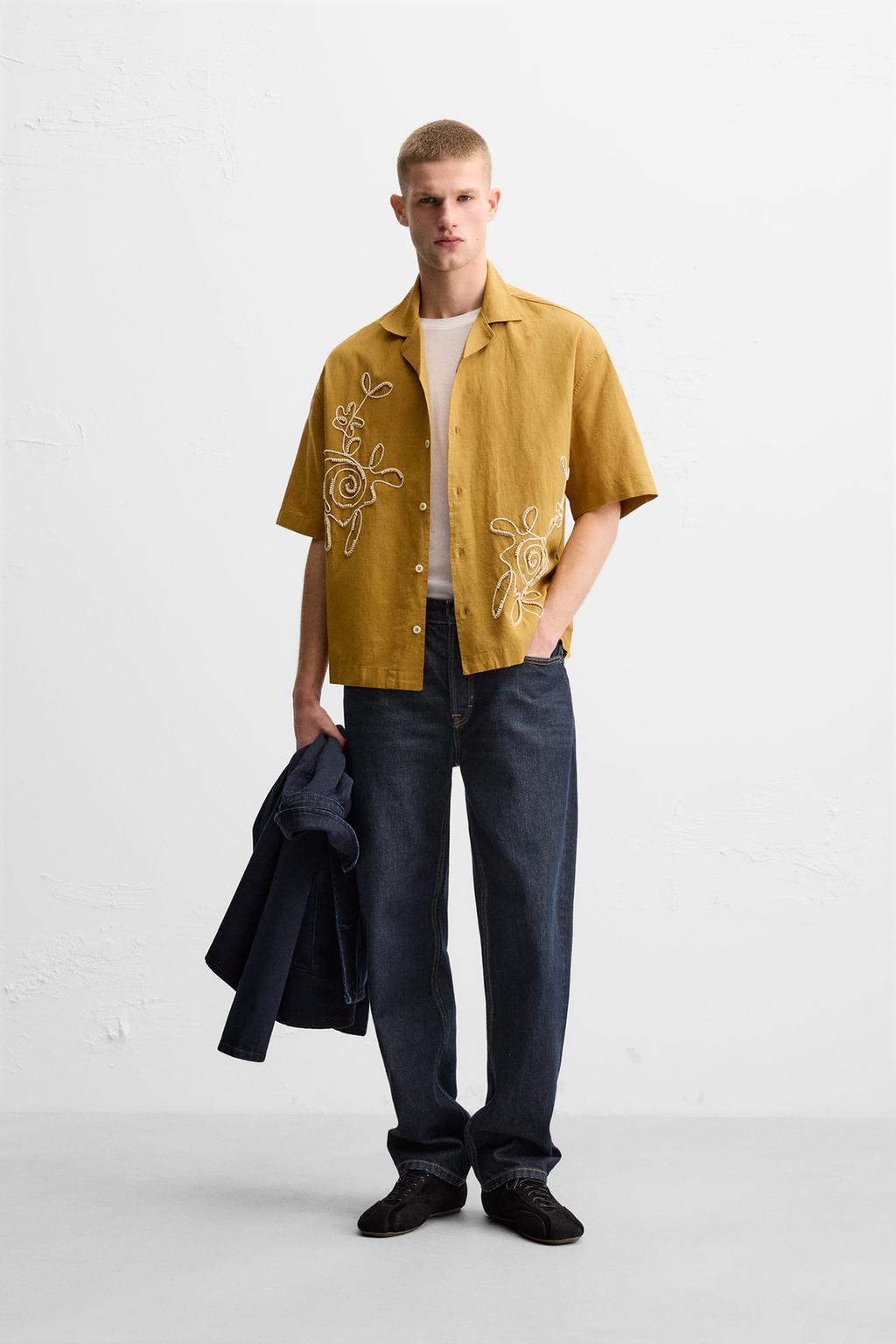 

Рубашка с вышивкой бисером ZARA, цвет Mustard