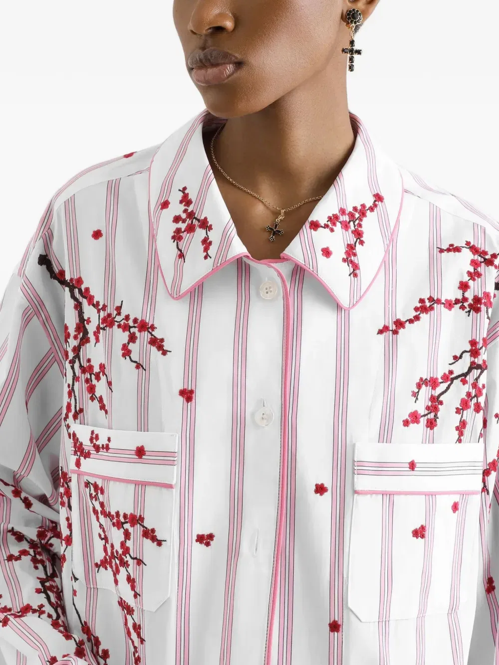 Полосатая рубашка с цветочной вышивкой Dolce & Gabbana, белый — фото 3