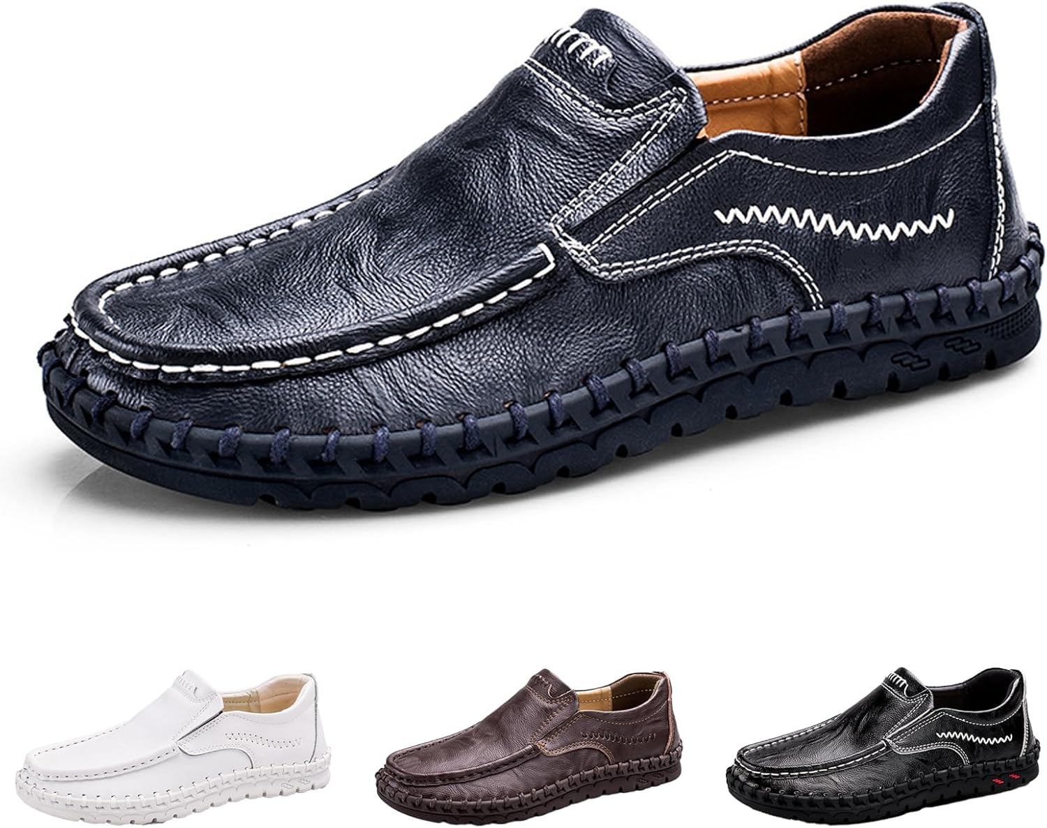 

Мужские слипоны из натуральной кожи, повседневные лоферы, модные удобные ручной работы, нескользящие, деловые формальные мокасины, летние дышащие туфли с мягкой подошвой для прогулок, работы и вождения Kctrfsj, синий