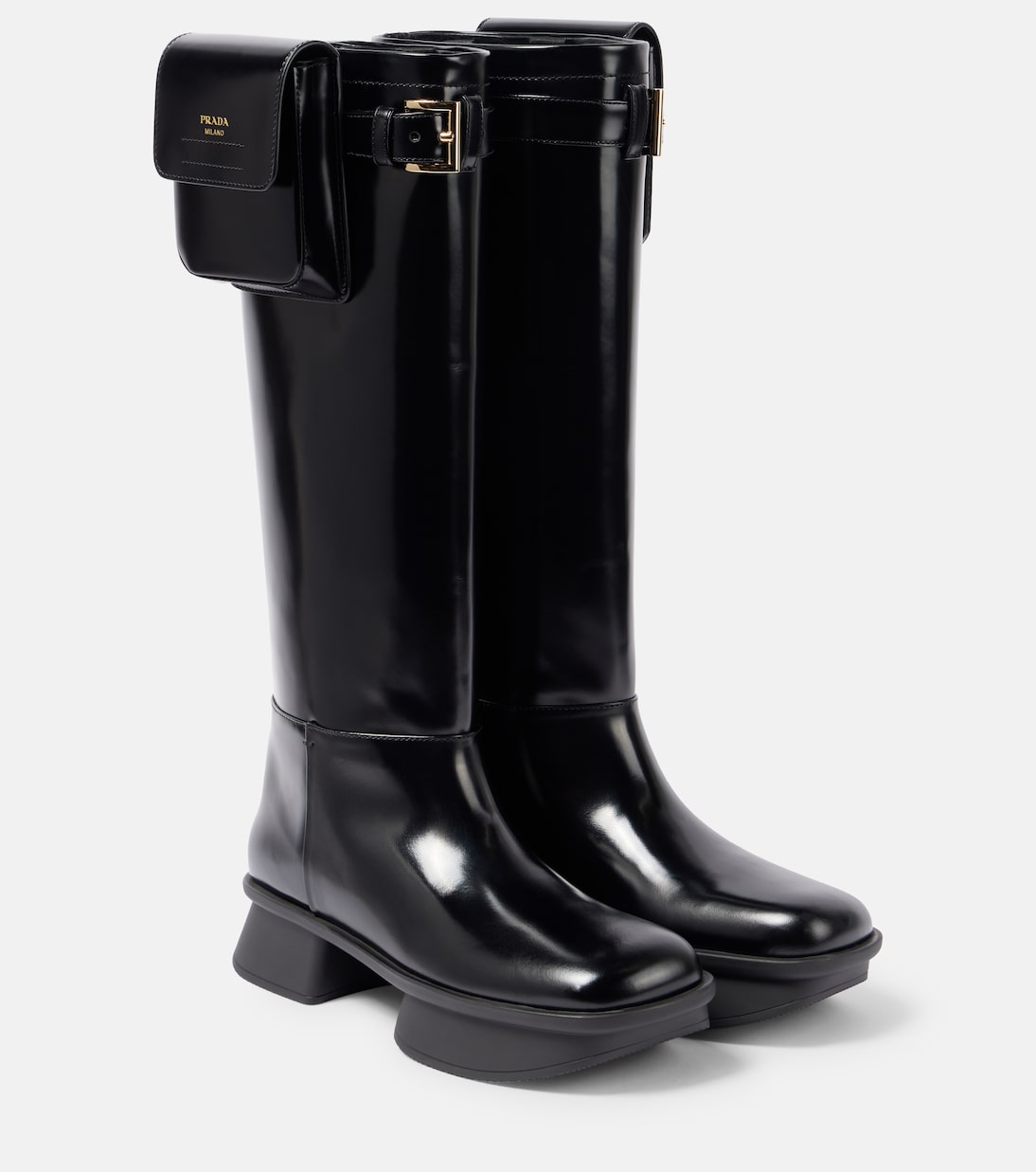 Кожаные сапоги до колена Prada, Nero