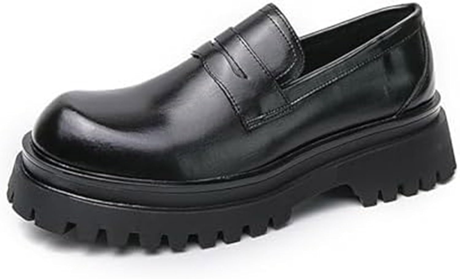 

Мужские кожаные лоферы с пенни на платформе, слипоны, деловые туфли с круглым носком, массивным каблуком и нескользящей резиновой подошвой для офиса Xinduoyu, черный