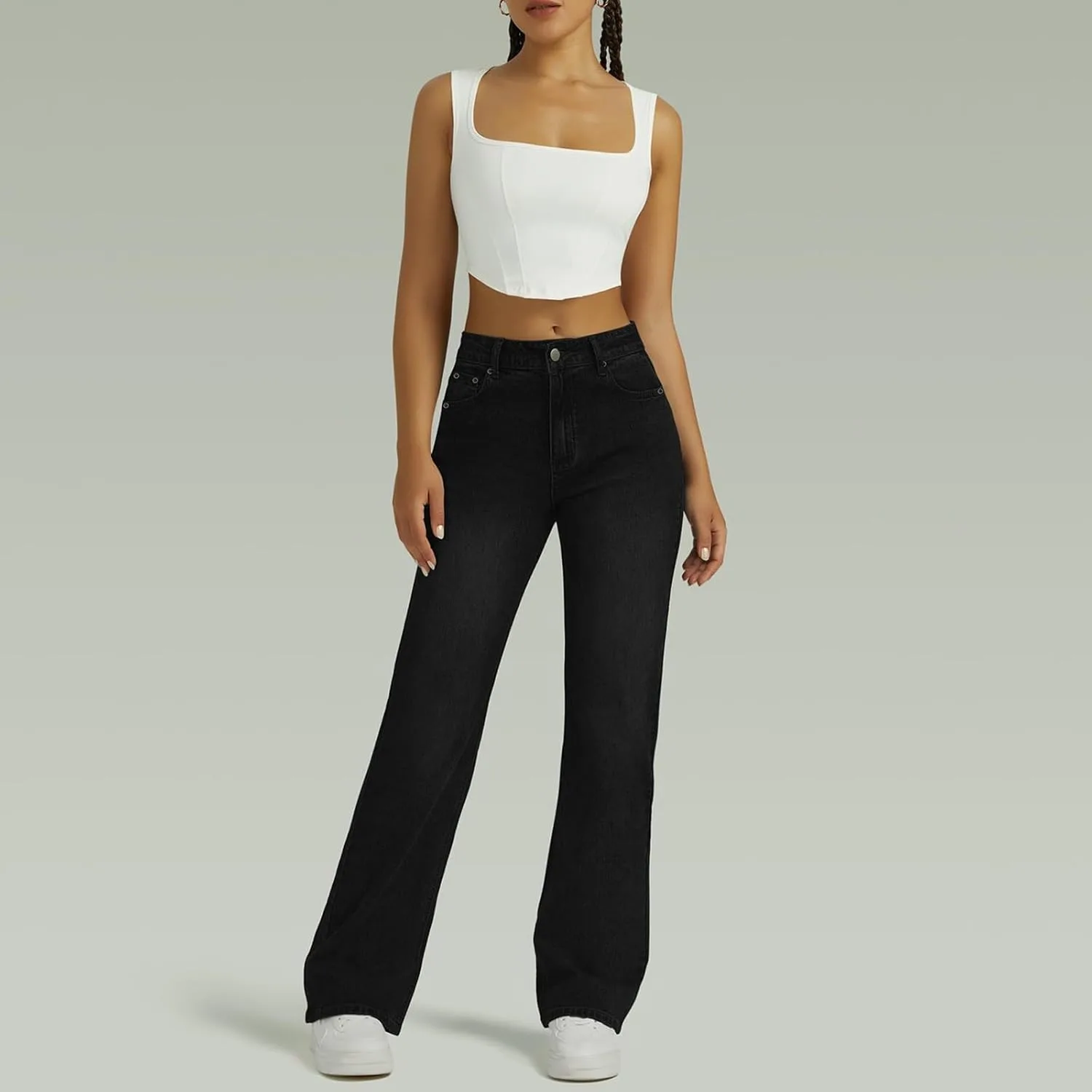 Джинсы Wide Leg для женщин с эффектом подтяжки живота и подъема ягодиц, высокие — фото 2