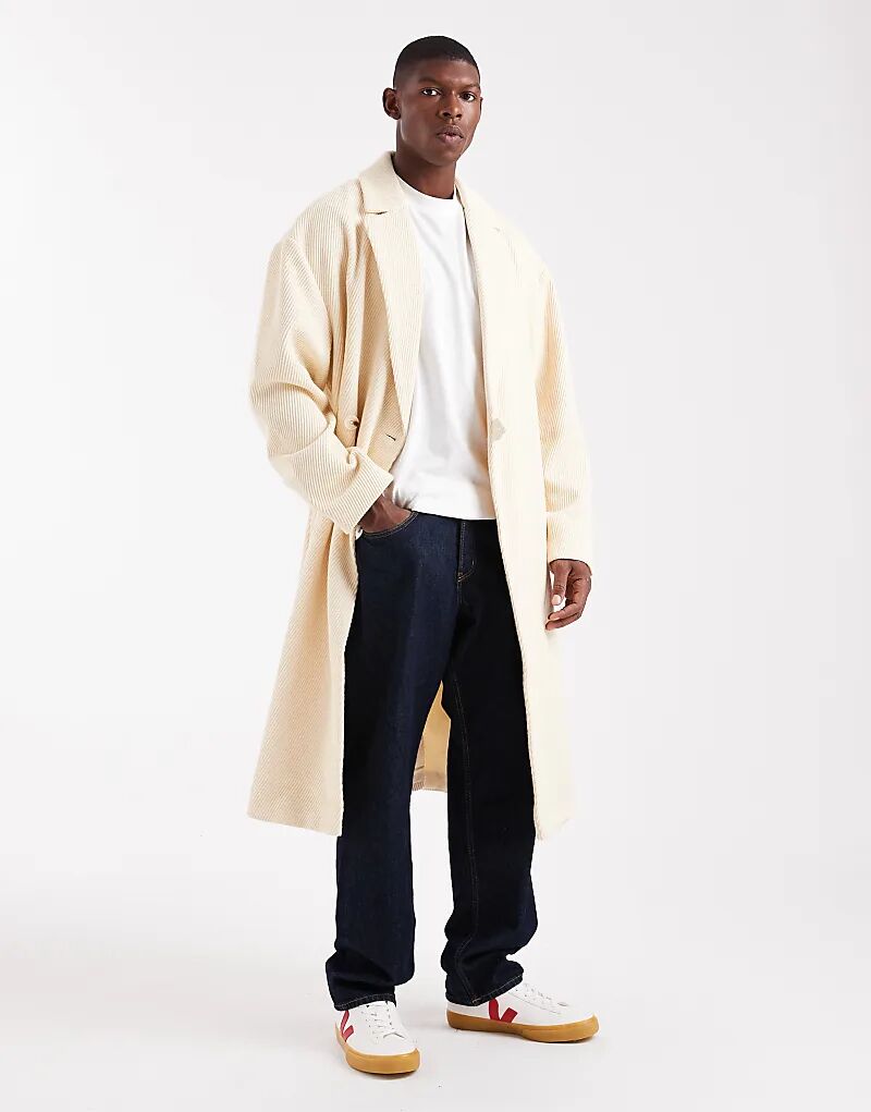 

Длинное пальто свободного кроя из искусственной шерсти ASOS DESIGN цвета экрю