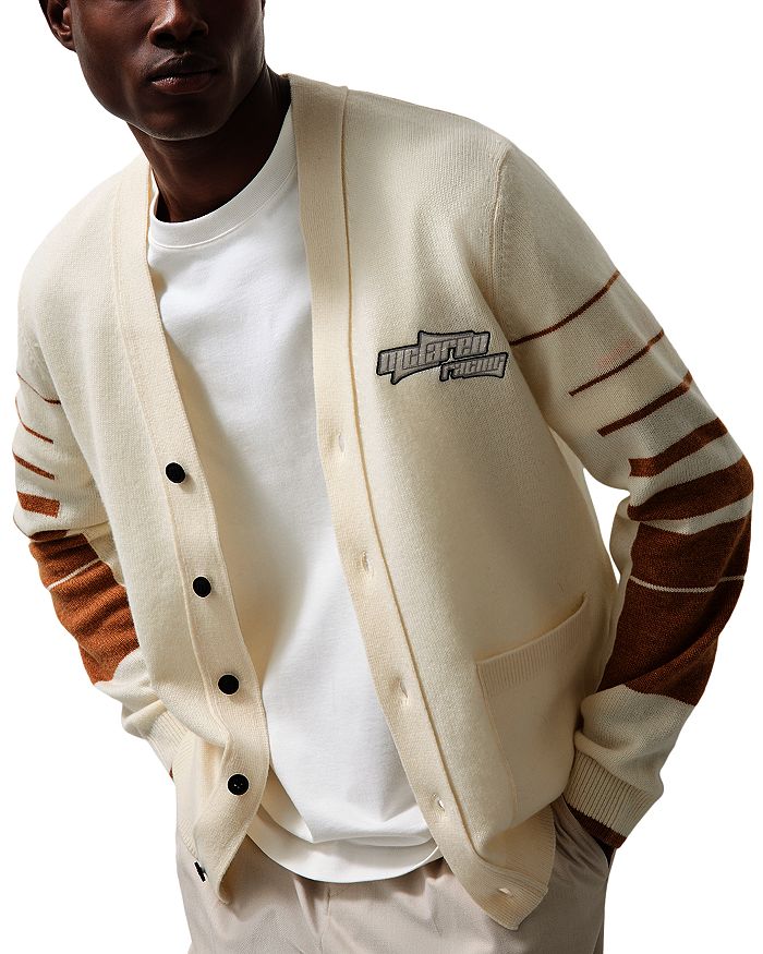 

Кардиган-свитер в стиле ва́рсити из шерсти McLaren Boom Racing, Regular Fit REISS, слоновая кость/кремовый