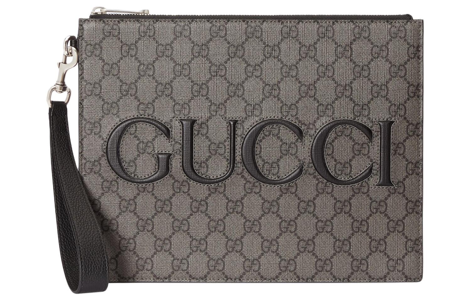 

GUCCI Верховная холщовая сумка клатч мужская серая и черная