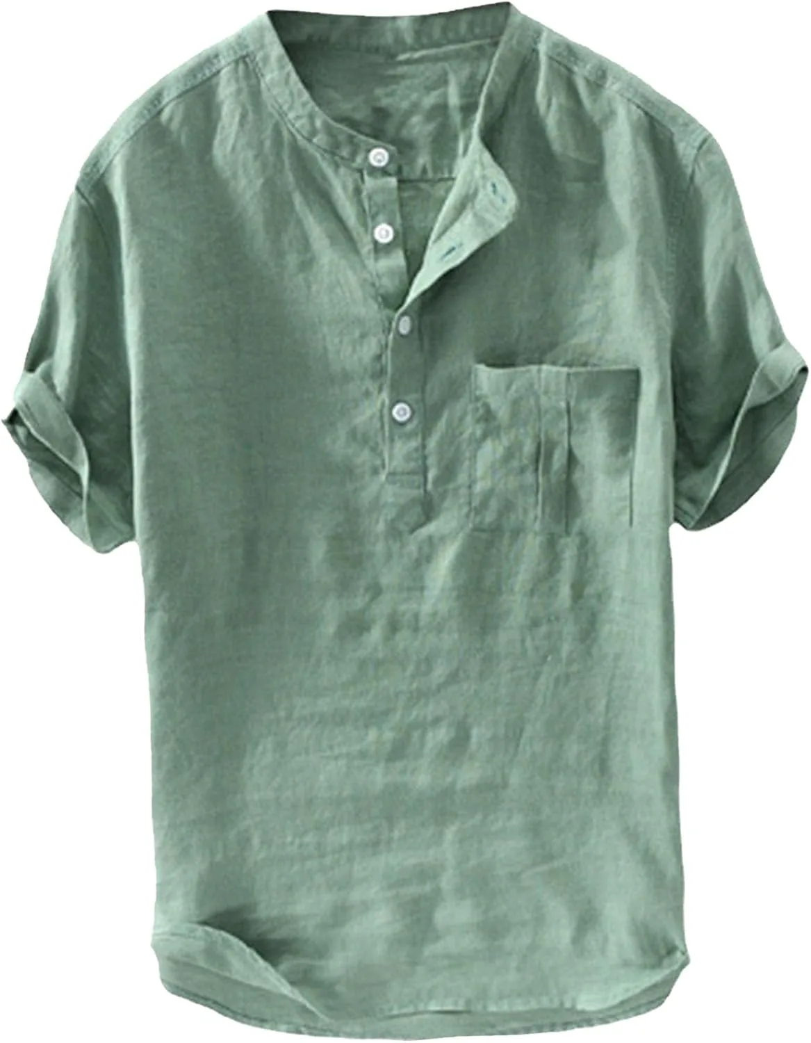 

Мужская футболка с воротником-стойкой и пуговицами, летняя, из хлопка и льна SWJGLITTR