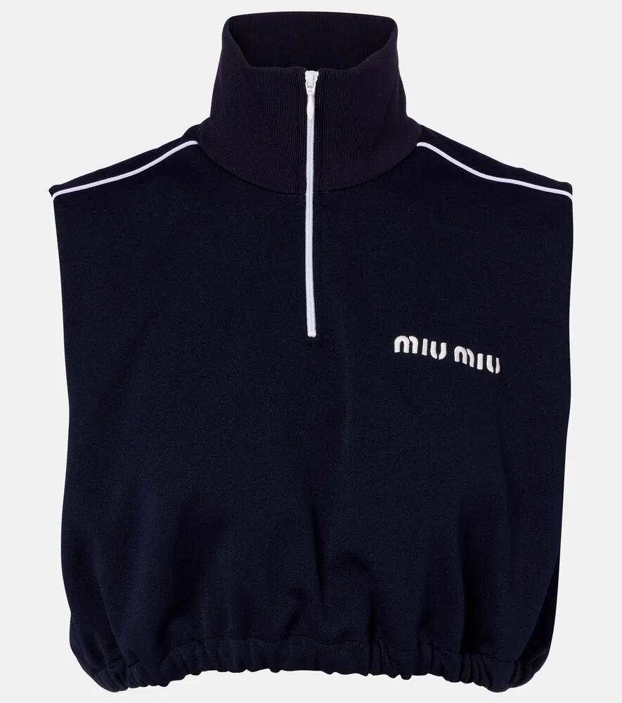 Укороченный топ с логотипом Miu Miu, синий