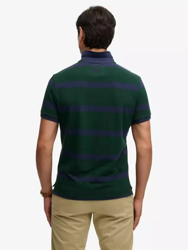 Хлопковая поло-рубашка с коротким рукавом Crest Stripe, зелено-синяя в полоску Superdry — фото 2