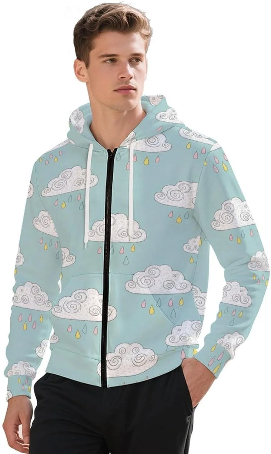 

Толстовка с капюшоном Full Zip Up для мужчин с принтом Colorful Birds и карманом GemGam