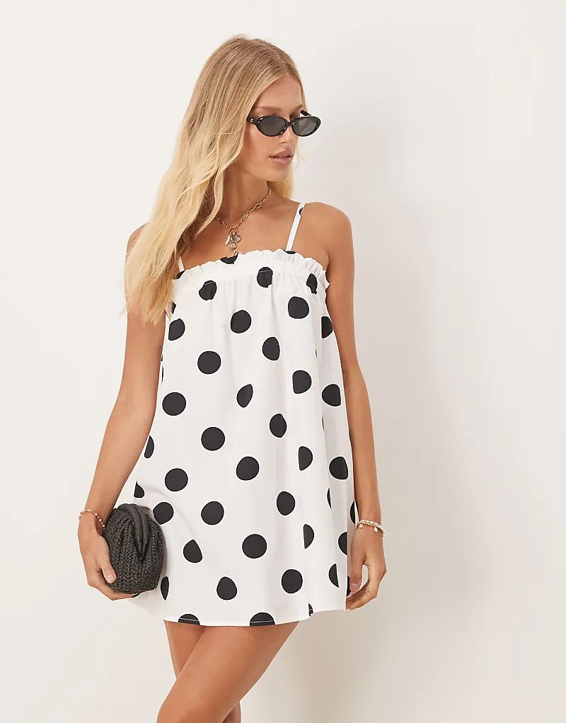 

Мини-платье-трапеция из поплина ASOS DESIGN в горошек