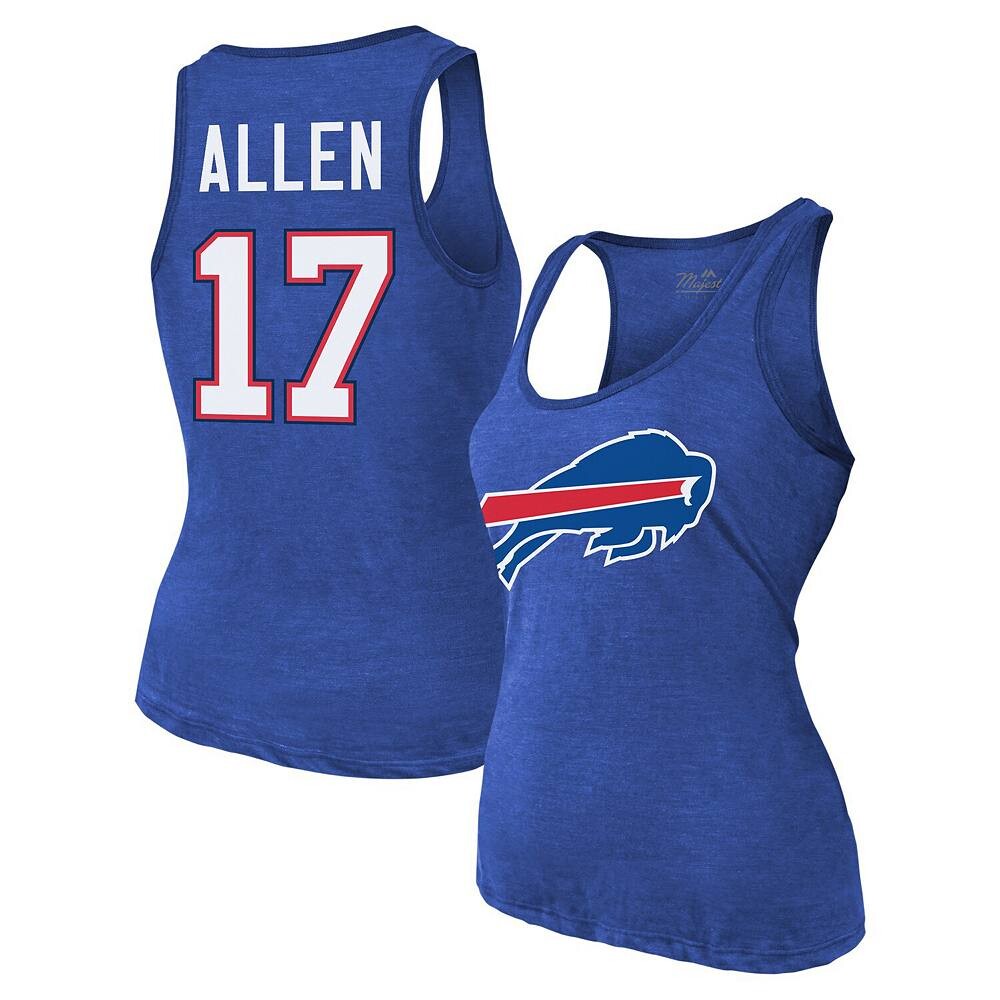 

Женская майка Majestic Threads Josh Allen Royal Buffalo Bills с именем и номером из три-смеси, цвет Bil Blue