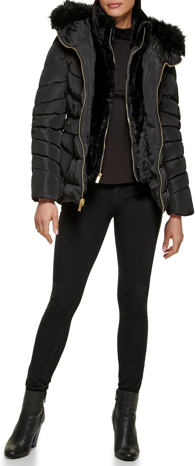 

GUESS Женская утепленная куртка Midweight Puffer, Fur Lined Black