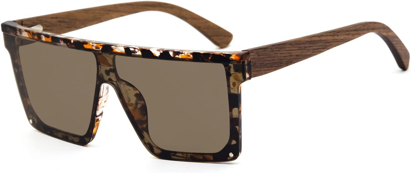 

Солнцезащитные очки ANDOILT из дерева для мужчин и женщин, увеличенного размера, поляризованные, с защитой от УФ-излучения, из бамбука, с плоской верхней частью и большой оправой, D2 Walnut Leg Bean Flower Frame Brown Lens