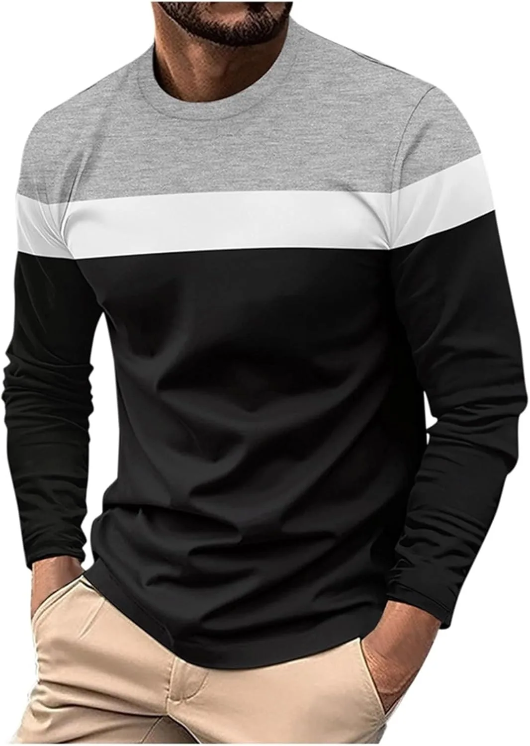 

Мужская футболка с длинным рукавом Color Block Crewneck Pullover QUNPIU